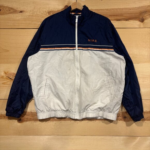 Vintage Nike Windbreaker Jacket XL Blue White Orange Full Zip Swoosh 90s - Picture 1 of 14